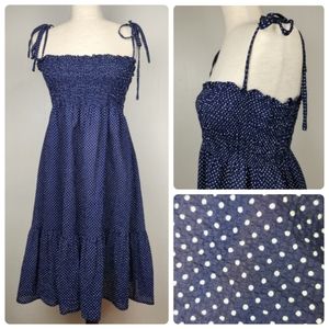 J. Crew Polka dot Tie Shoulder Smocked Shirred Bust Lightweight Cotton Dress